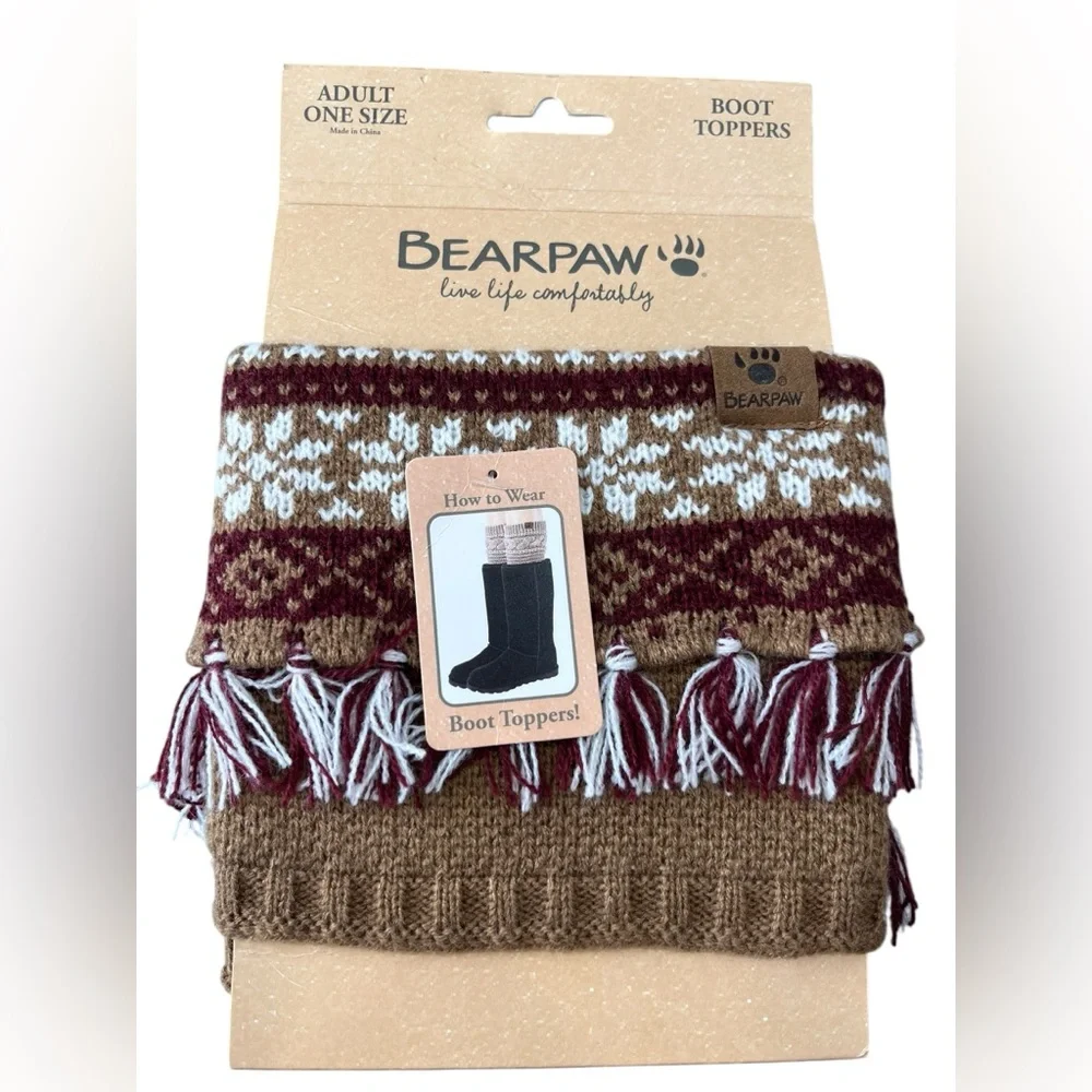 BEARPAW Fair Isle Knit Boot Toppers Fringe Winter Boot Cuffs OS NWT